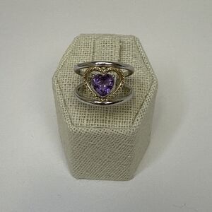 Sterling Silver .925 & 14Kt Gold Purple Heart Ring Size 7